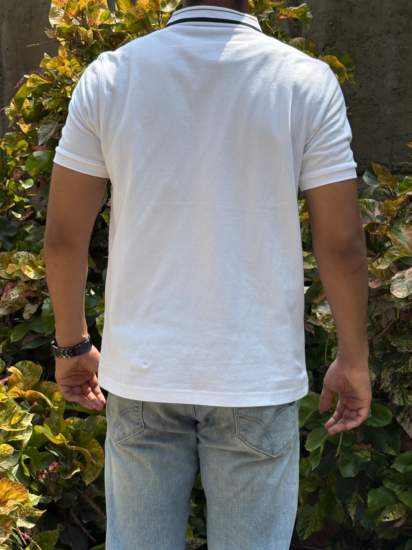 White Emblem Polo – Gold & Navy Trim