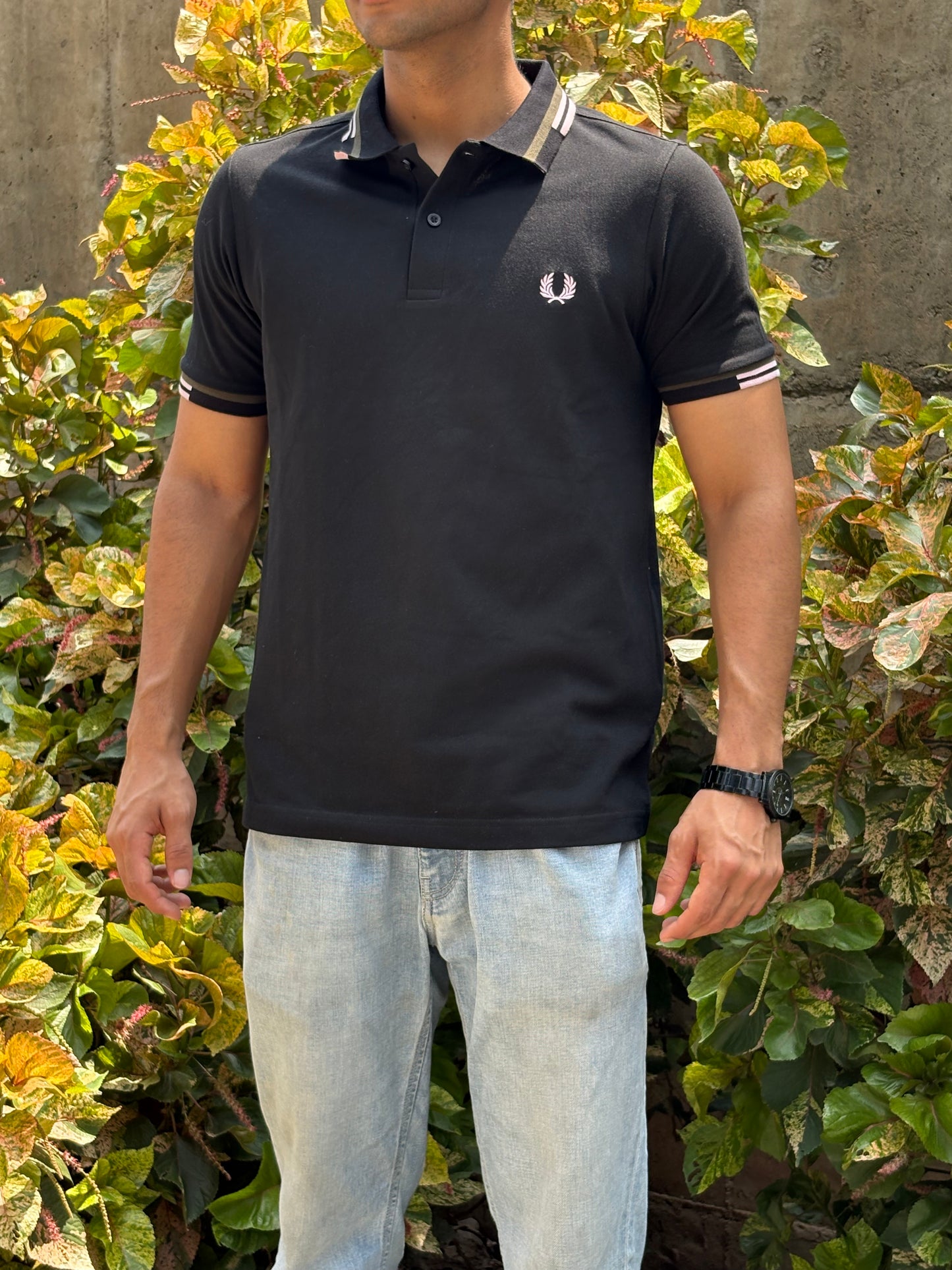 Noir Club Polo – Olive & Pink Trim