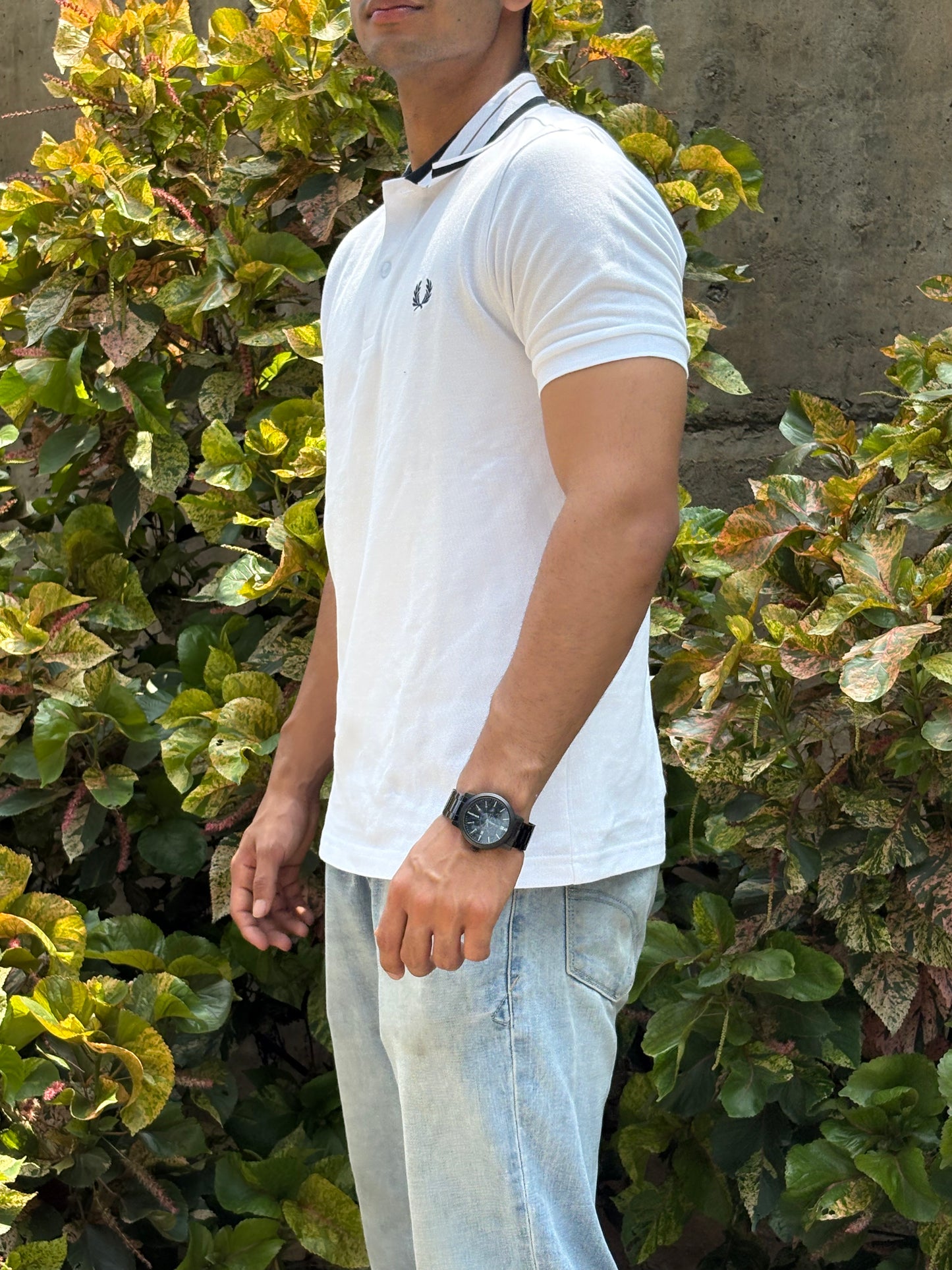 White Emblem Polo – Gold & Navy Trim