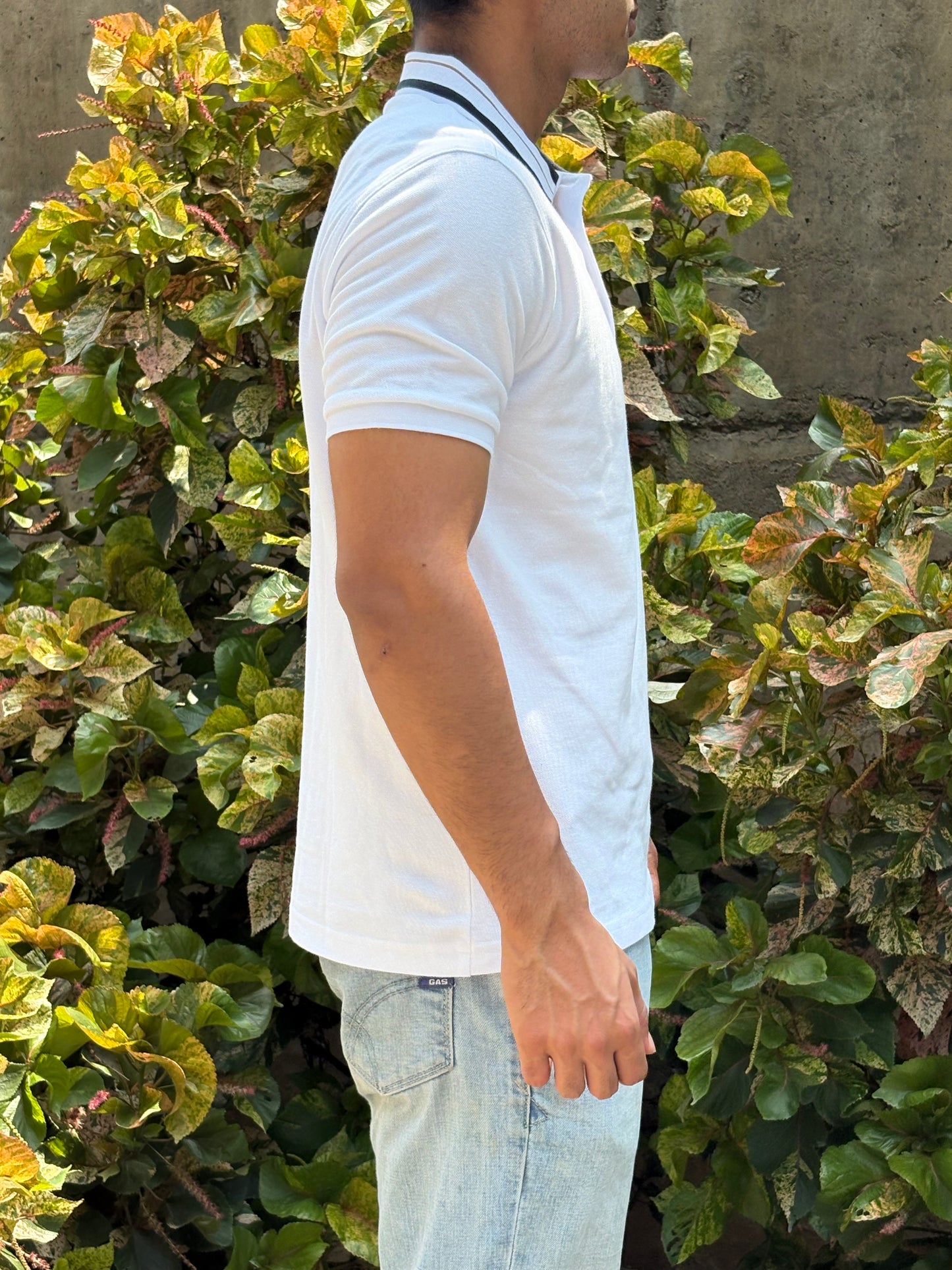 White Emblem Polo – Gold & Navy Trim